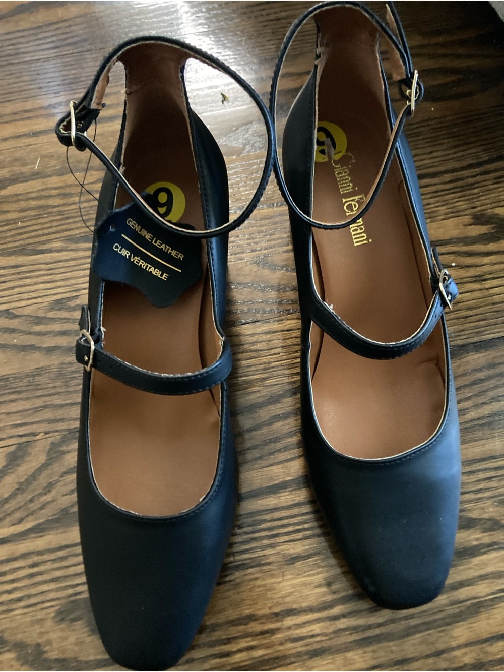 Gianni Fermani Women's Black Leather Double strap block heel nwot